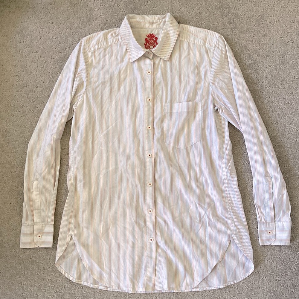 ENGLISH LAUNDRY red & blue pinstripe blouse, Medium.
